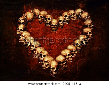 Heart made from skulls over grunged background