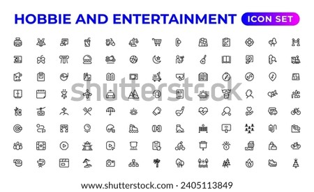 Set of outline hobbies and entertainment icons.Thin outline icons pack.
