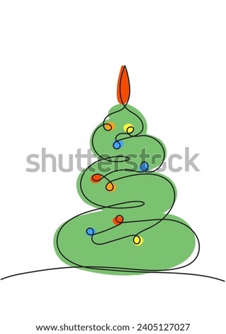 Vector stylization of a Christmas tree decorated with a multi-colored garland in one line