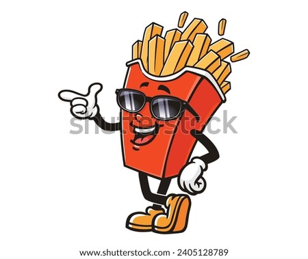 French fries wearing sunglasses cartoon mascot illustration character vector clip art