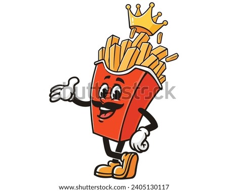 French fries King cartoon mascot illustration character vector clip art