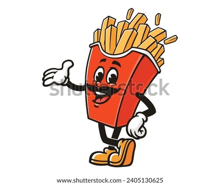 French fries with mustache cartoon mascot illustration character vector clip art