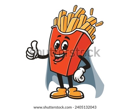French fries Superhero cartoon mascot illustration character vector clip art