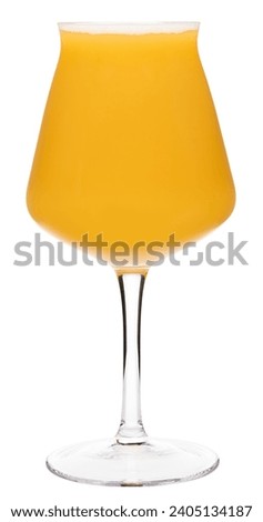 Artisanal New England IPA (NEIPA) ale with its characteristic hazy appearance, served in a stylish tulip-shaped stemmed Tiku glass designed to enhance aroma and taste of a craft beer isolated on white