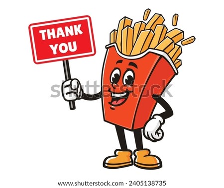 French fries with thank you sign board cartoon mascot illustration character vector clip art