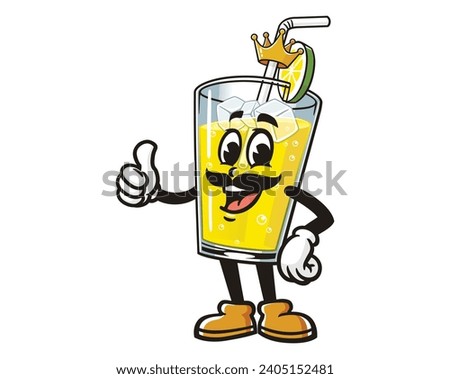 Glass of Lemon drink lemonade King  cartoon mascot illustration character vector clip art
