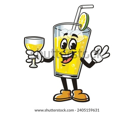 Glass of Lemon drink lemonade with a glass of drink cartoon mascot illustration character vector clip art