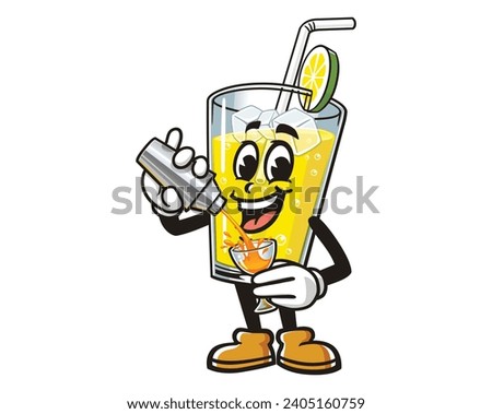Glass of Lemon drink lemonade is making a cocktail cartoon mascot illustration character vector clip art