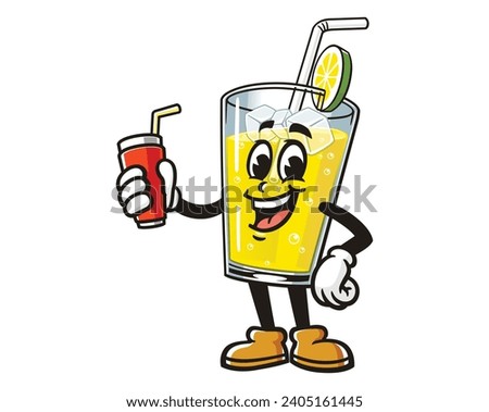 Glass of Lemon drink lemonade with a drink cartoon mascot illustration character vector clip art