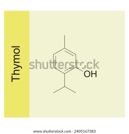 Thymol skeletal structure diagram.Monoterpenoid compound molecule scientific illustration on yellow background. Royalty-Free Stock Photo #2405167383