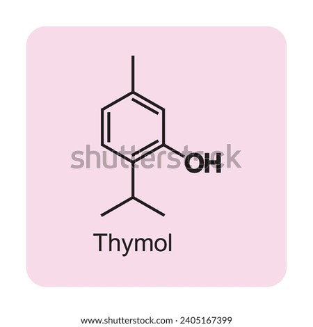 Thymol skeletal structure diagram.Monoterpenoid compound molecule scientific illustration on pink background. Royalty-Free Stock Photo #2405167399
