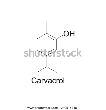 Carvacrol skeletal structure diagram.Monoterpenoid compound molecule scientific illustration on white background. Royalty-Free Stock Photo #2405167401