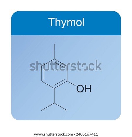 Thymol skeletal structure diagram.Monoterpenoid compound molecule scientific illustration on blue background. Royalty-Free Stock Photo #2405167411