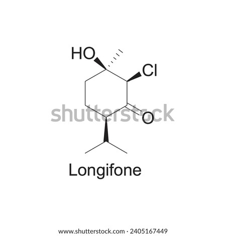 Longifone skeletal structure diagram.Monoterpenoid compound molecule scientific illustration on white background. Royalty-Free Stock Photo #2405167449