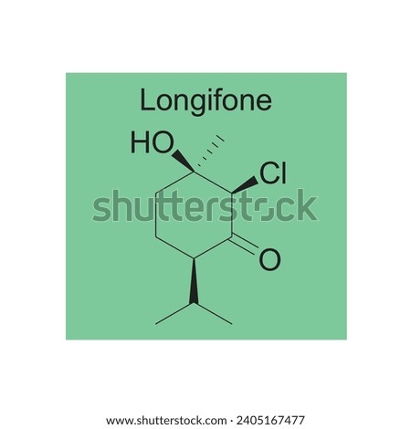 Longifone skeletal structure diagram.Monoterpenoid compound molecule scientific illustration on green background. Royalty-Free Stock Photo #2405167477
