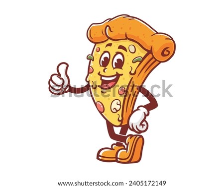 Pizza with thumbs up cartoon mascot illustration character vector clip art