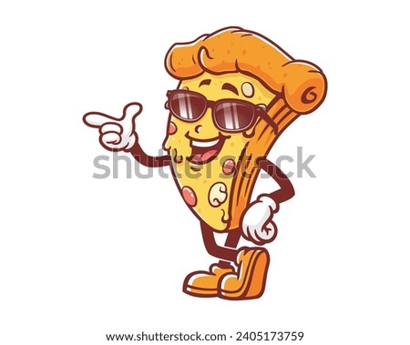 Pizza with sunglasses cartoon mascot illustration character vector clip art