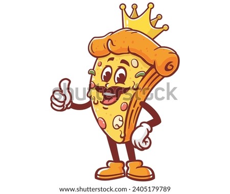 Pizza King cartoon mascot illustration character vector clip art