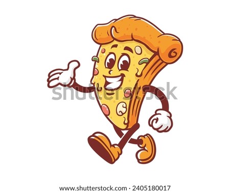 walking Pizza cartoon mascot illustration character vector clip art