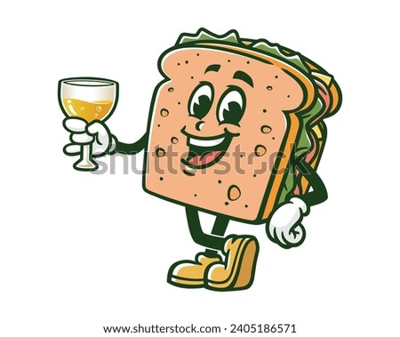 Sandwich with a glass of drink cartoon mascot illustration character vector clip art