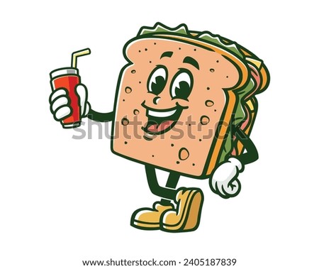 Sandwich with a drink cartoon mascot illustration character vector clip art