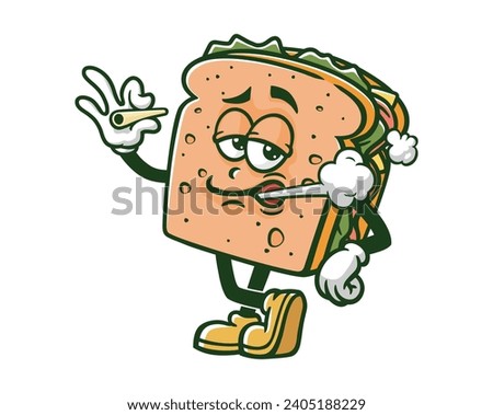 smoking Sandwich cartoon mascot illustration character vector clip art