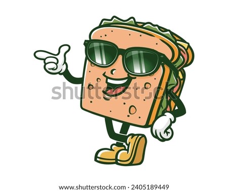 Sandwich with sunglasses cartoon mascot illustration character vector clip art