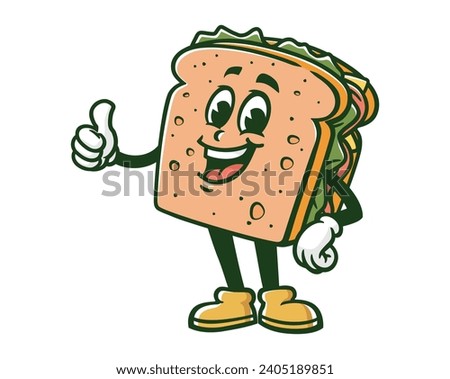 standing Sandwich with thumbs up cartoon mascot illustration character vector clip art