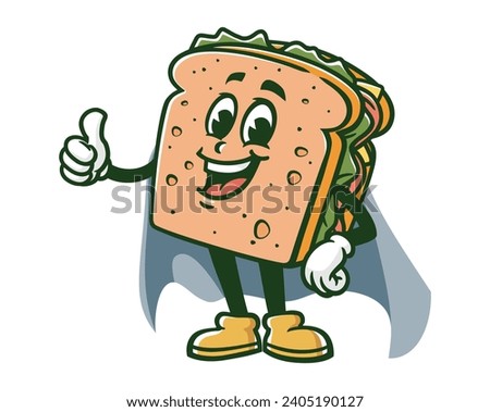 Sandwich with caped superhero style  cartoon mascot illustration character vector clip art