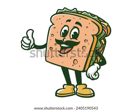 Sandwich with mustache cartoon mascot illustration character vector clip art