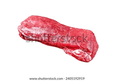 Raw Tenderloin veal meat for steaks fillet mignon Isolated on white background, top view Royalty-Free Stock Photo #2405192919