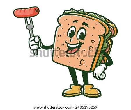 Sandwich with sausage cartoon mascot illustration character vector clip art