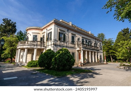 Mon Repos palace in Corfu island at Greece Royalty-Free Stock Photo #2405195997