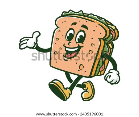 walking Sandwich cartoon mascot illustration character vector clip art