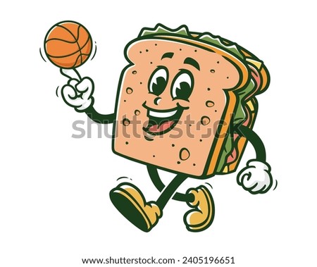 Sandwich playing basketball cartoon mascot illustration character vector clip art