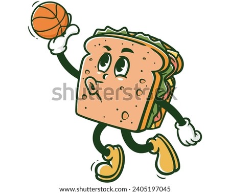 Sandwich playing slam dunk basketball cartoon mascot illustration character vector clip art