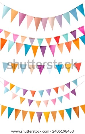 Sets of Colourful pennant bunting garland chain on white background cutout file. Mockup template for artwork design. Plain collection
