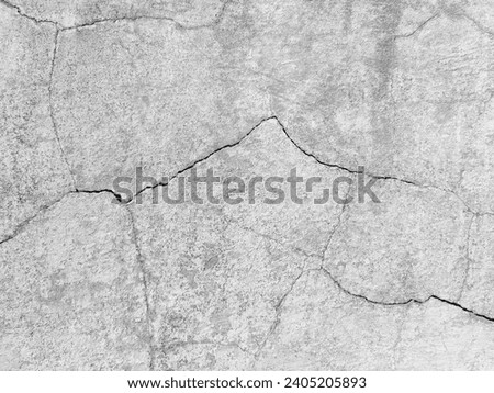 The wall of an old building with crumbling plaster and many winding, deep cracks. Copy space. Black and white photo. Selective focus. Royalty-Free Stock Photo #2405205893