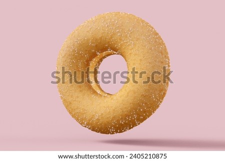 Chocolate glazed donut with sugar on a pink background. 3d render and illustration of pastry and confectionery