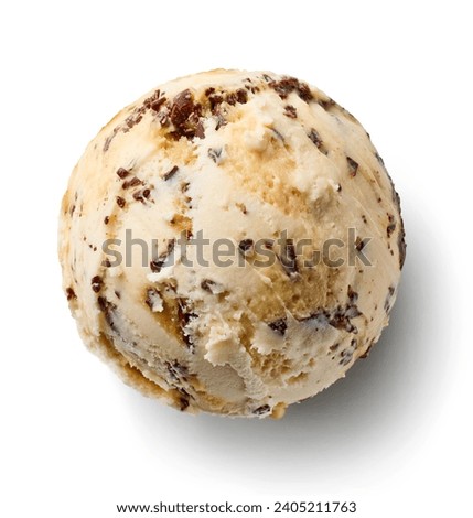 coffee liqueur ice cream scoop with chocolate pieces  isolated on white background, top view Royalty-Free Stock Photo #2405211763