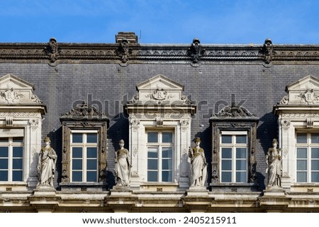 The town hall , in Europe, in France, in Ile de France, in Paris, Along the Seine, in summer, on a sunny day.