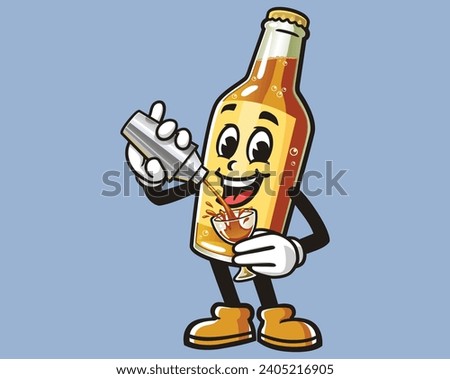 Beer Bottle is making a cocktail cartoon mascot illustration character vector clip art