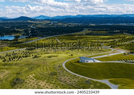 National Arboretum Canberra，Canberra, landscape, lake, TV tower, Australia Royalty-Free Stock Photo #2405233439