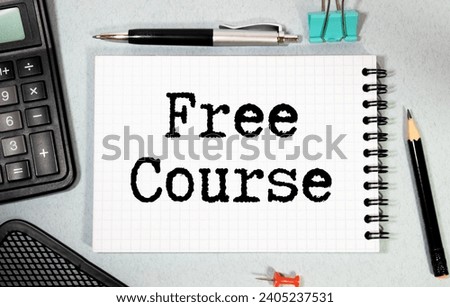 FREE ONLINE COURSE, message on the card shown by a man, vintage tone Royalty-Free Stock Photo #2405237531