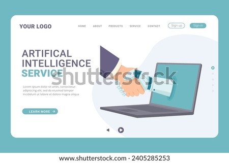 Artifical Intelligence service landing page template vector illustration Royalty-Free Stock Photo #2405285253