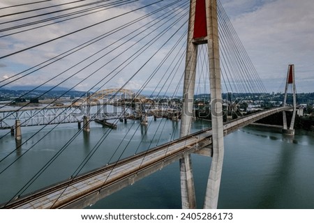 Vancouver, British Columbia, Canada. Aerial View of The SkyBridge is a Cable-Stayed Bridge for Sky Trains between New Westminster and Surrey. 
