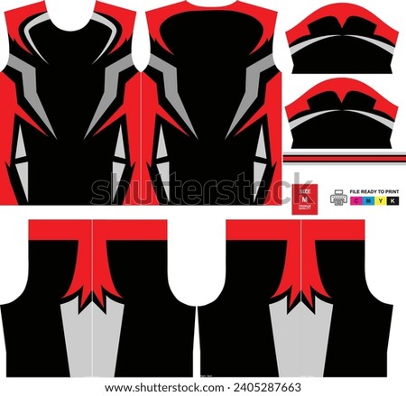 Jersey and short Sublimation Full Print Black Red ready for sew and print size M