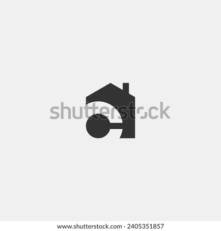 C letter initial logo inside house shape icon with negative space style. C house clip art