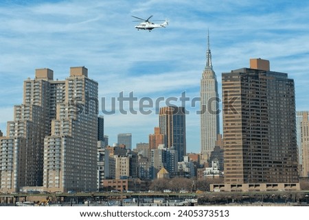 New York Manhattan Panorama view with helicopter
