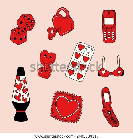 Vintage stickers. Concept Valentine's day. Vector in hand drawn